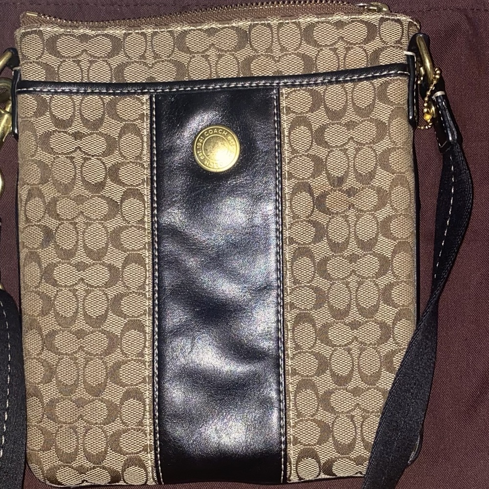 COACH Chelsea Heritage Khaki Signature C Brown Leather Crossbody Authentic